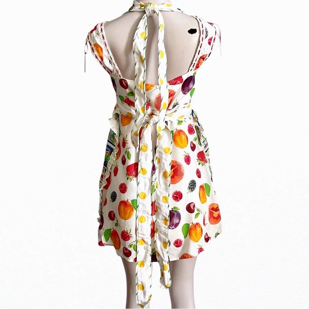 New Anthropologie Kitchen Vintage Inspired Ruffle Pinafore Apron OS White/Multi - Picture 10 of 13
